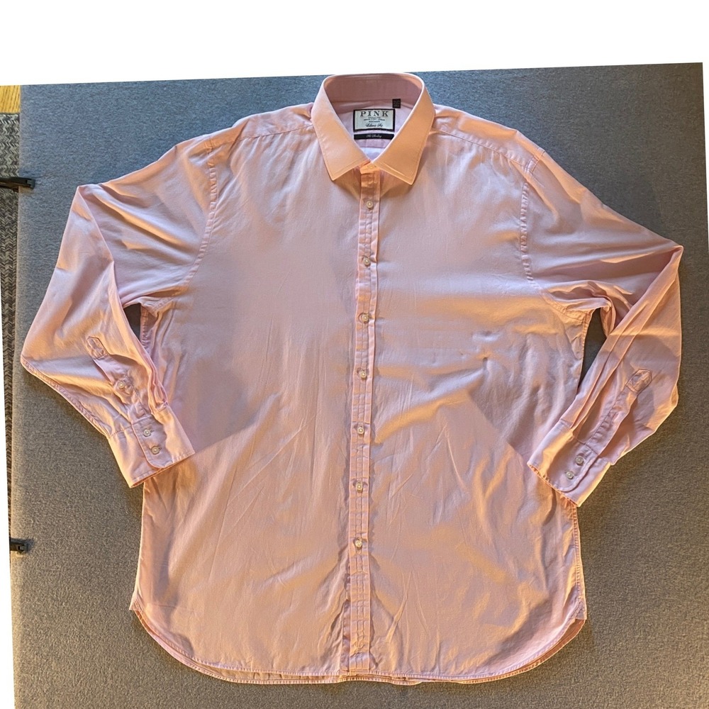 Thomas Pink The Ridley Dress Shirt Mens 18 37 Classic Fit Pink LongSleeve Cotton